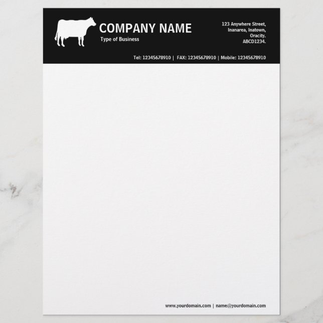 White Cow 2in Colour Header - Black Customized Letterhead (Front)