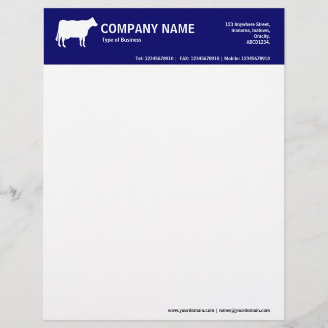 White Cow 2in Colour Header - Navy 000066 Custom Letterhead (Front)