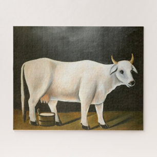 White Cow on a Black Background (Farm Animal) Jigsaw Puzzle