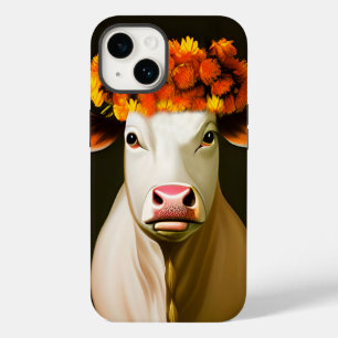 White Cow with Autumn Floral Crown Portrait Case-Mate iPhone 14 Case