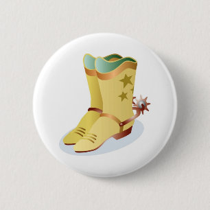 White Cowboy Boots with Riding Spurs 6 Cm Round Badge