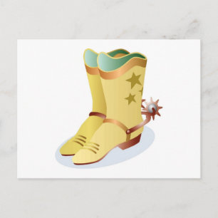 White Cowboy Boots with Riding Spurs Postcard