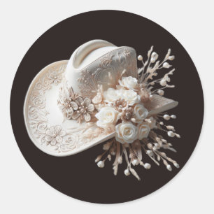 White Cowgirl Hat with Flowers Classic Round Sticker