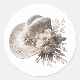 White Cowgirl Hat with Flowers Classic Round Sticker