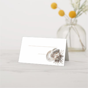 White Cowgirl Hat with Flowers Place Card