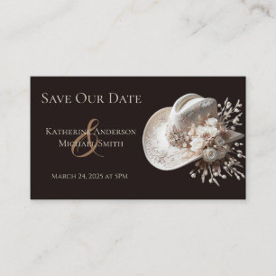 White Cowgirl Hat with Flowers Wedding Business Card