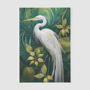 White Crane Botanical Design, Elegant Tropical Tissue Paper