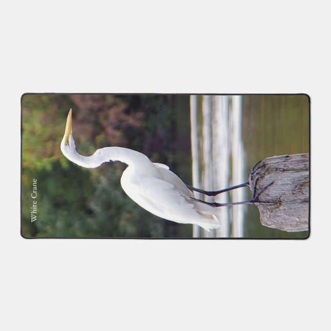 White Crane Desk Mat (Front)