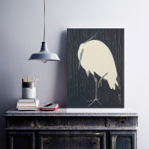 White Crane in the Rain - Japanese Fine Art Poster