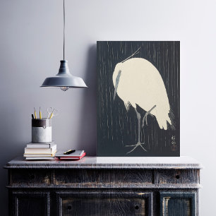 White Crane in the Rain - Japanese Fine Art Poster