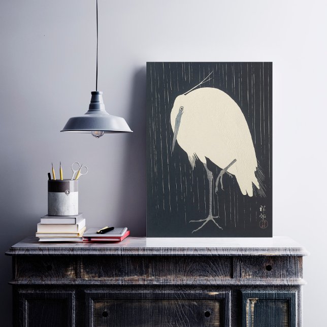 White Crane in the Rain - Japanese Fine Art Poster (Creator Uploaded)