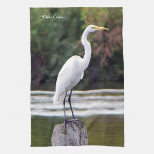 White Crane kitchen towel