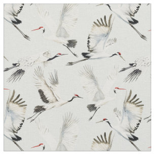 White crane large bird lounge chinoiserie Oriental Fabric