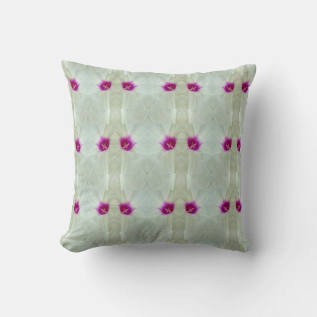 white, cream  background with hot pink pattern cushion (Front)