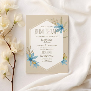 White cream blue terrarium flower Bridal Shower  Invitation