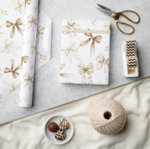 White Cream Bows Birthday Wrapping Paper