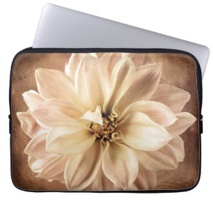 White, Cream, Brown Dahlia Background Customised Laptop Sleeve