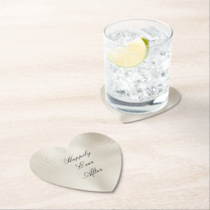 White Cream Faux Leather Wedding   Paper Coaster