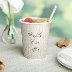 White Cream Faux Leather Wedding   Paper Cups