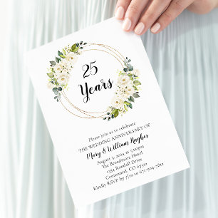 White Cream Floral 25th Wedding Anniversary Invitation