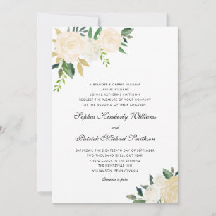 White Cream Floral    3 sets parents wedding Invitation