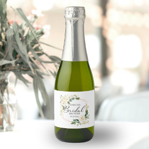 White Cream Floral Geometric Bridal Shower Sparkling Wine Label