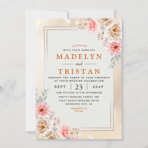 White & Cream Floral Minimalist Photo Wedding Invitation