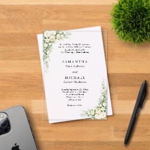 White Cream Florals Both Parents Names Wedding Acrylic Invitations