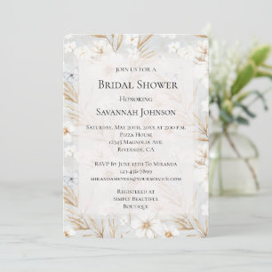 White Cream Flowers Blue Butterflies Bridal Shower Invitation