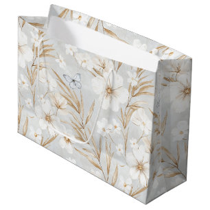 White Cream Flowers Blue Butterflies Bridal Shower Large Gift Bag