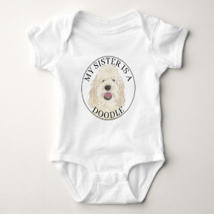 White Cream Golden Doodle Dog Big Sister Baby Bodysuit