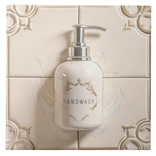White & Cream Handwash Bottle Funny Bathroom Ceramic Tile (Front)
