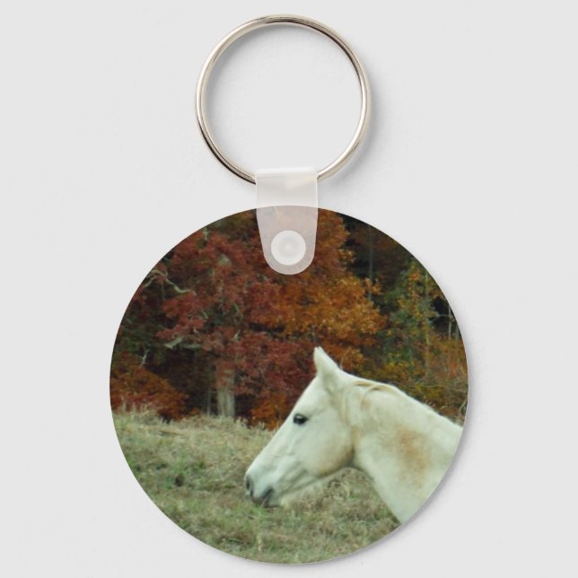 White Cream Horse in an Autumn Field Key Ring (Front)