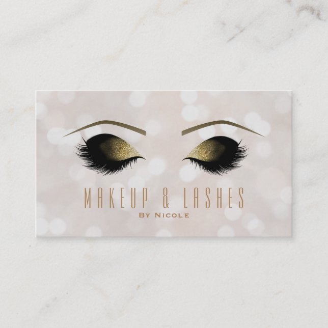 White Cream Lights Makeup Eyelashes Beauty Spa Business Card (Front)