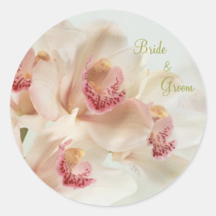 White cream Orchids in full bloom Wedding Classic Round Sticker
