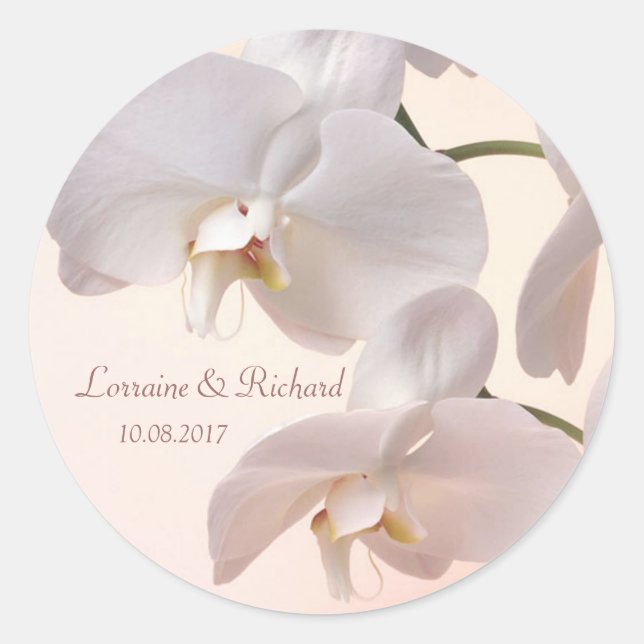 White - cream orchids Wedding Sticker (Front)