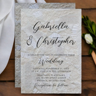 White cream pattern black calligraphy wedding  invitation