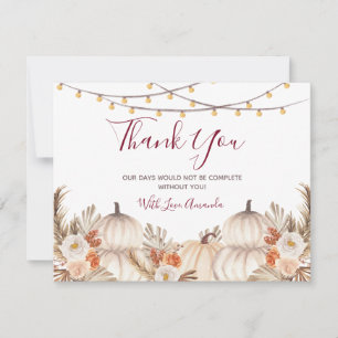 White Cream Pumpkin Floral Bridal & Baby Shower Thank You Card