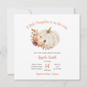 White Cream Pumpkin Rustic Floral Baby Shower Invitation