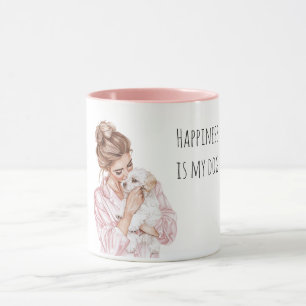 White Cream Puppy Dog Mom Pink   Mug