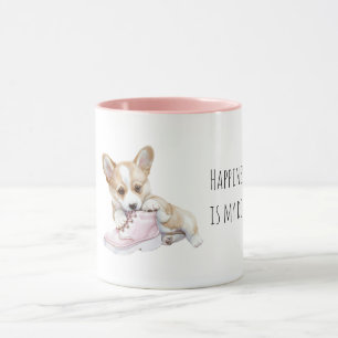 White Cream Puppy Dog Pink Shoe Mug