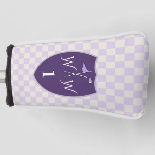 White Cream & Purple chequered & Monogram & Number Golf Head Cover