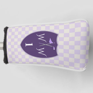 White Cream & Purple chequered & Monogram & Number Golf Head Cover