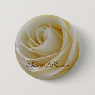 White Cream rose Maid of Honour Button