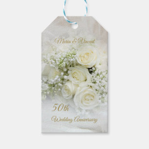White cream roses 50th Wedding Anniversary Gift Tags