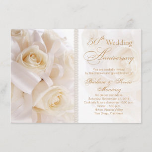 White cream roses 50th Wedding Anniversary Invitation