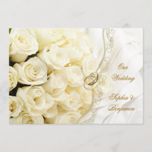 White cream roses and rings Wedding Invitation