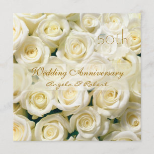 White cream roses Wedding Anniversary Invitation