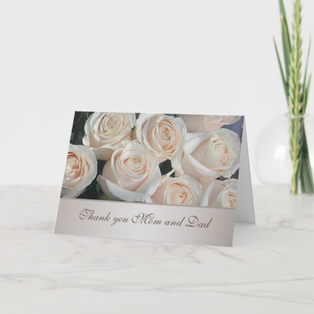 White cream roses Wedding Thank You Card (Front)