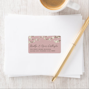 White Cream Sakura Cherry Blossoms Asian Wedding Label